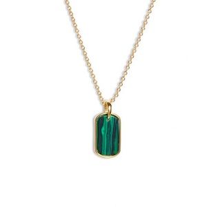 Gorjana Griffin dog tag stone/gem pendant necklace in malachite/gold